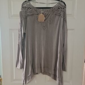 Kori Crochet Yoke Long Sleeve Tunic - Gray